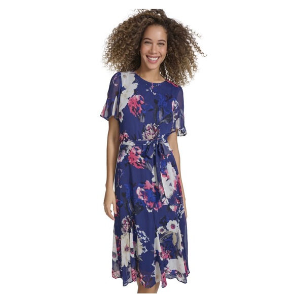 Harper Rose Women's Harper Rose Short Sleeve Godet Midi Dress size 6 NEW Blue - Picture 1 of 7